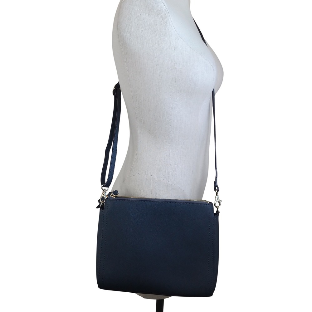Lo & Sons The Pearl Gray Saffiano Leather Crossbody Bag Gold Hardware Triple Zip